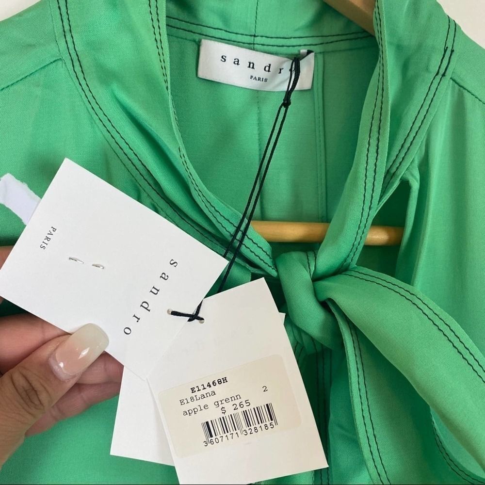 Sandro Paris Floaty Apple Green Sleeveless Top 1 - Picture 6 of 8